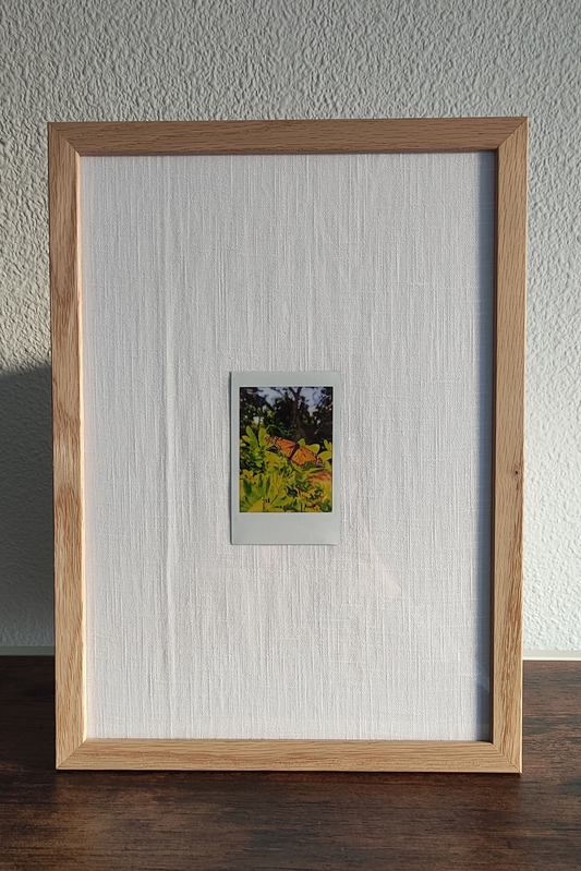 Impresión Instax Mini con Fondo de Tela y Marco de Roble A4