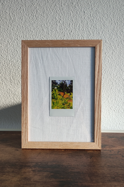 Impresión Instax Mini con Fondo de Tela y Marco de Roble A5