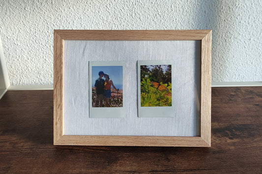 Impresión Instax Mini con Fondo de Tela y Marco de Roble A5