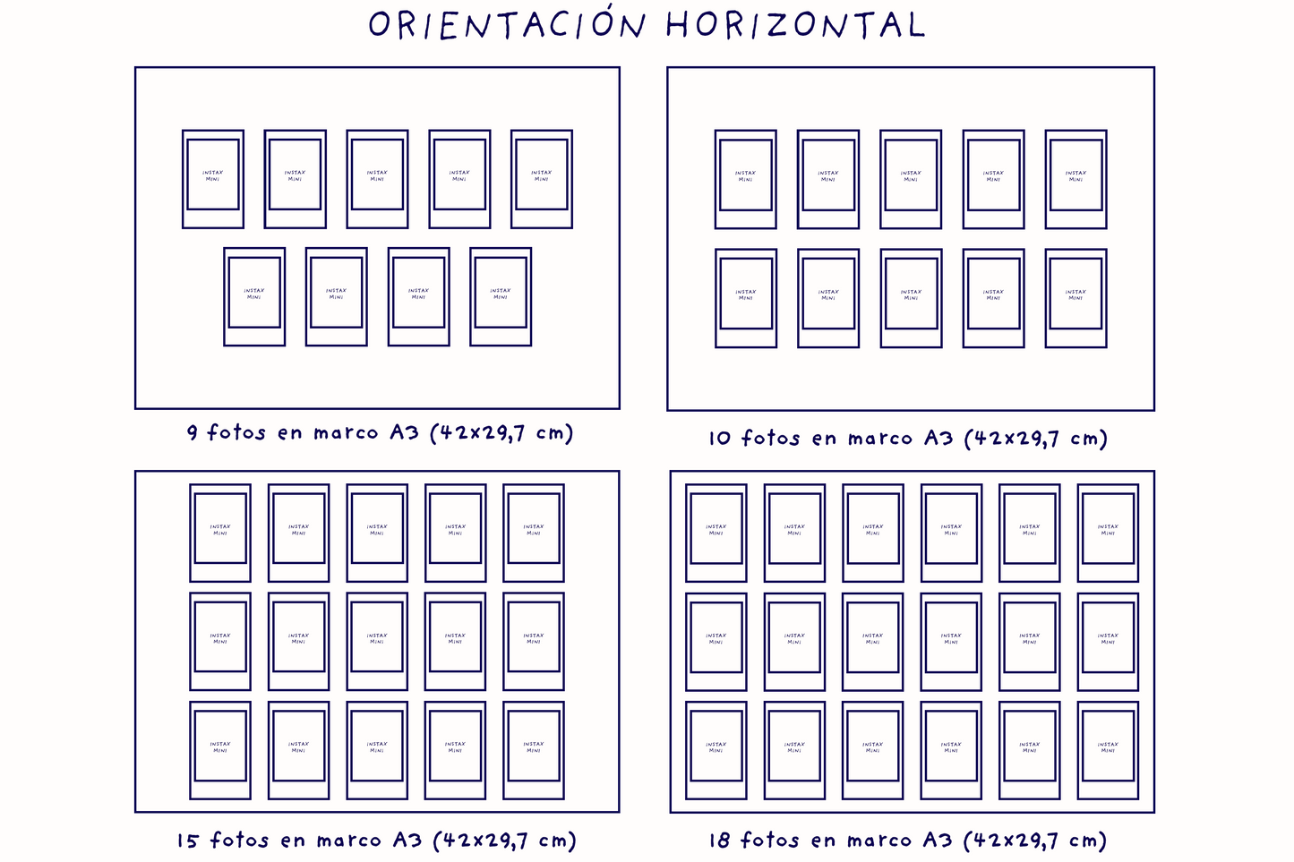 Impresión Instax Mini con Fondo de Tela y Marco de Roble A3