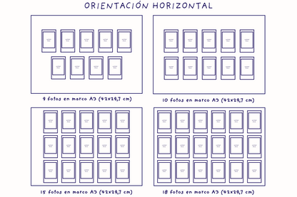 Impresión Instax Mini con Fondo de Tela y Marco de Roble A3